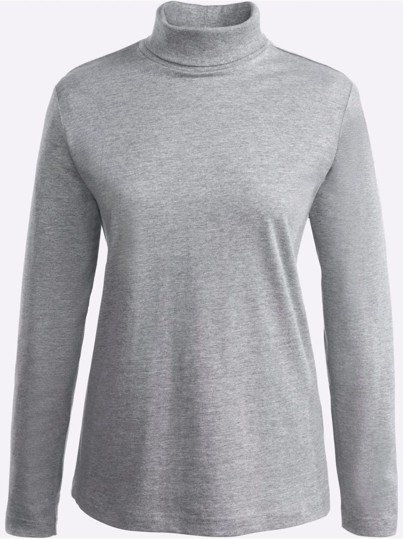 Col roulé léger à manches longues et col haut en jersey - taille standard - moda vilona Gris chiné - Kiabi