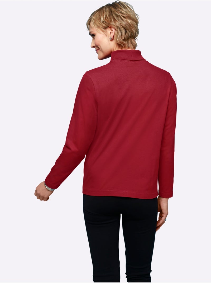 Col roulé léger à manches longues et sans motifs - taille standard - moda vilona Rouge cerise - Kiabi