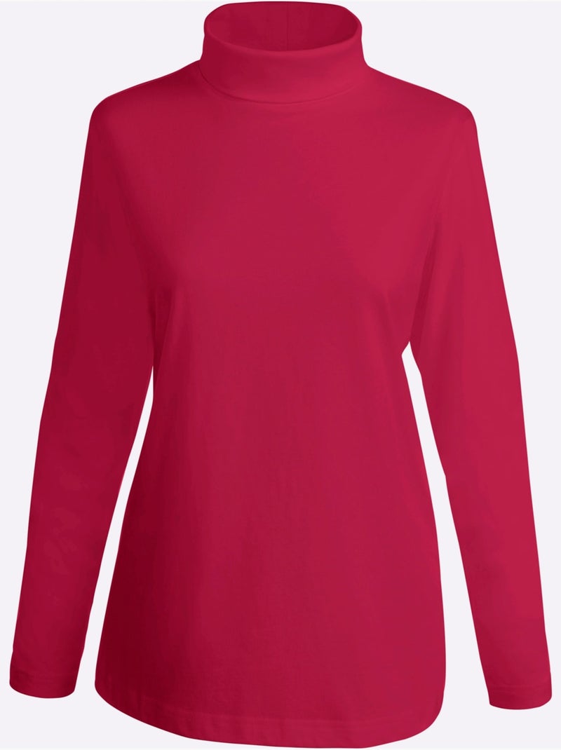 Col roulé léger à manches longues et sans motifs - taille standard - moda vilona Rouge cerise - Kiabi