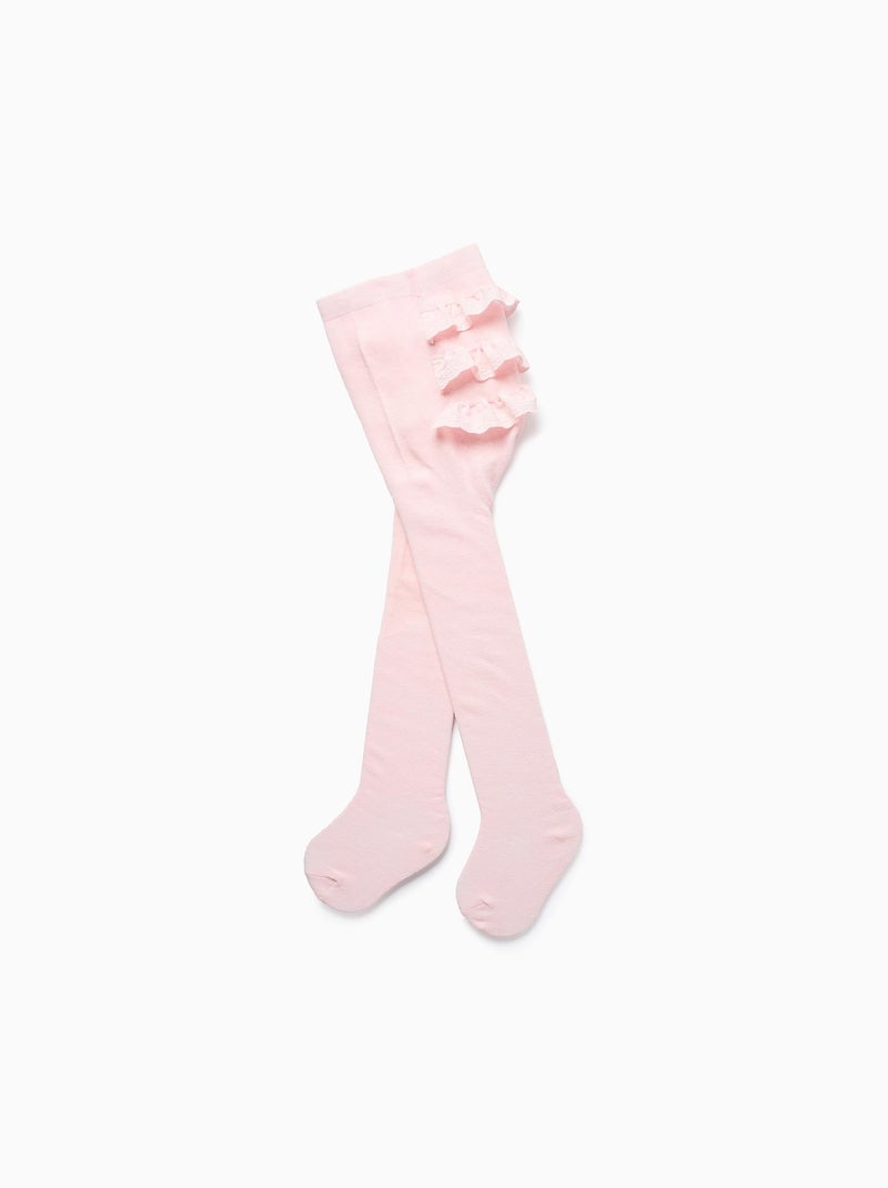 Collant avec Volants et Broderie Anglaise Rose clair - Kiabi