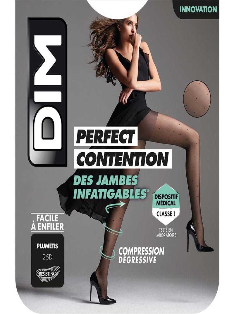 Collant de contention transparent plumetis 25D Perfect Contention Noir - Kiabi
