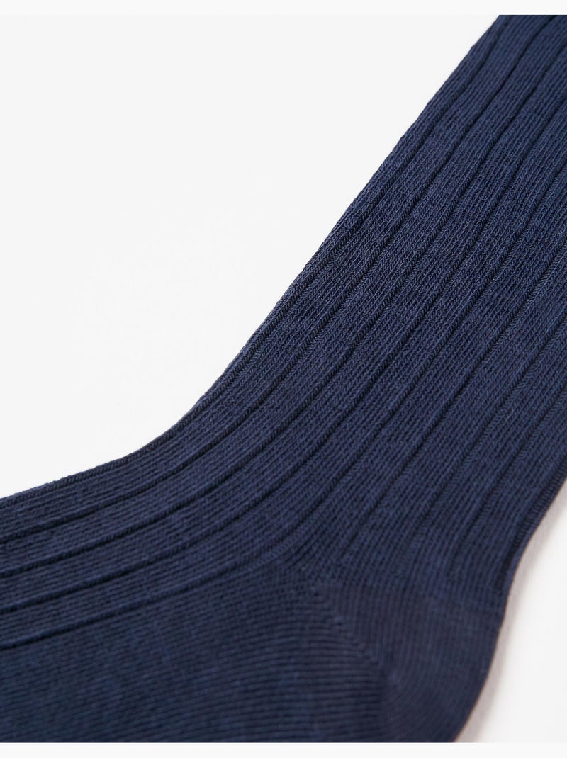 Collant en Maille Côtelée Anti-Boulochage Bleu foncé - Kiabi
