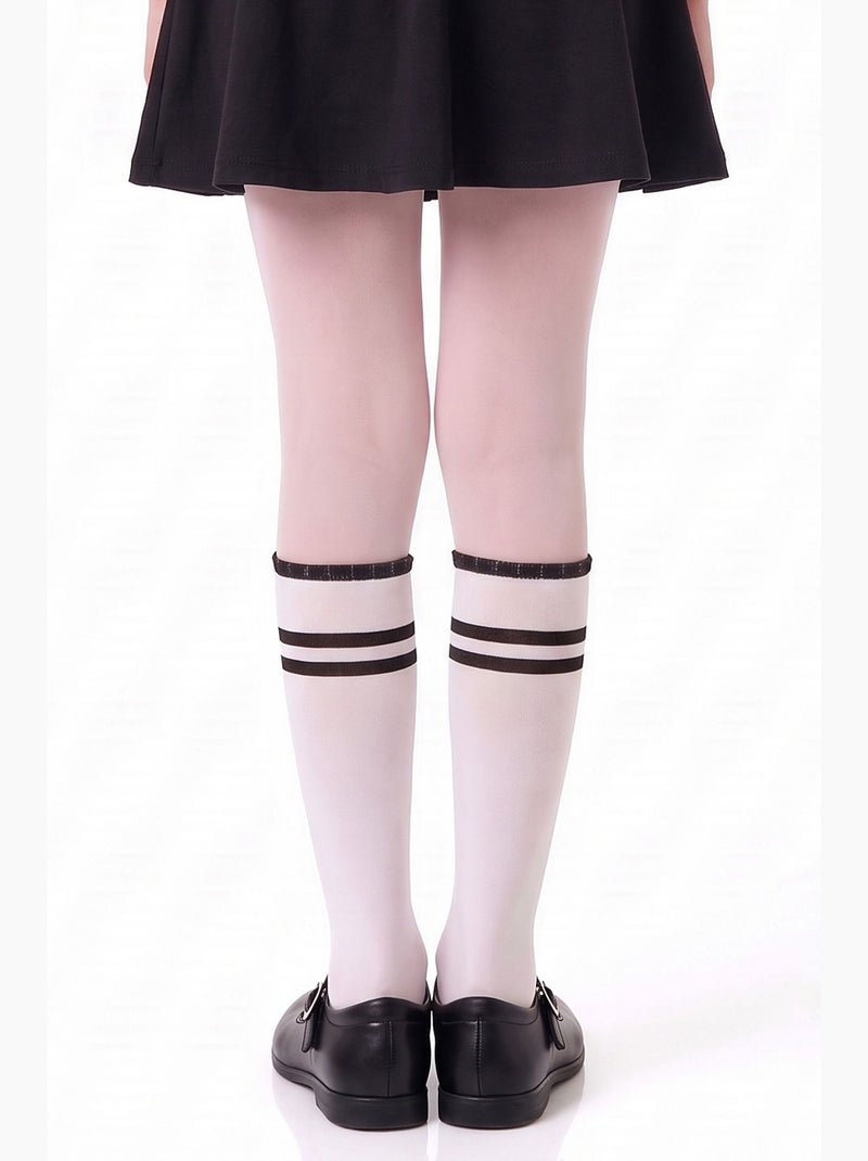Collant fille côtelé à volant et motif rayé penti Blanc - Kiabi