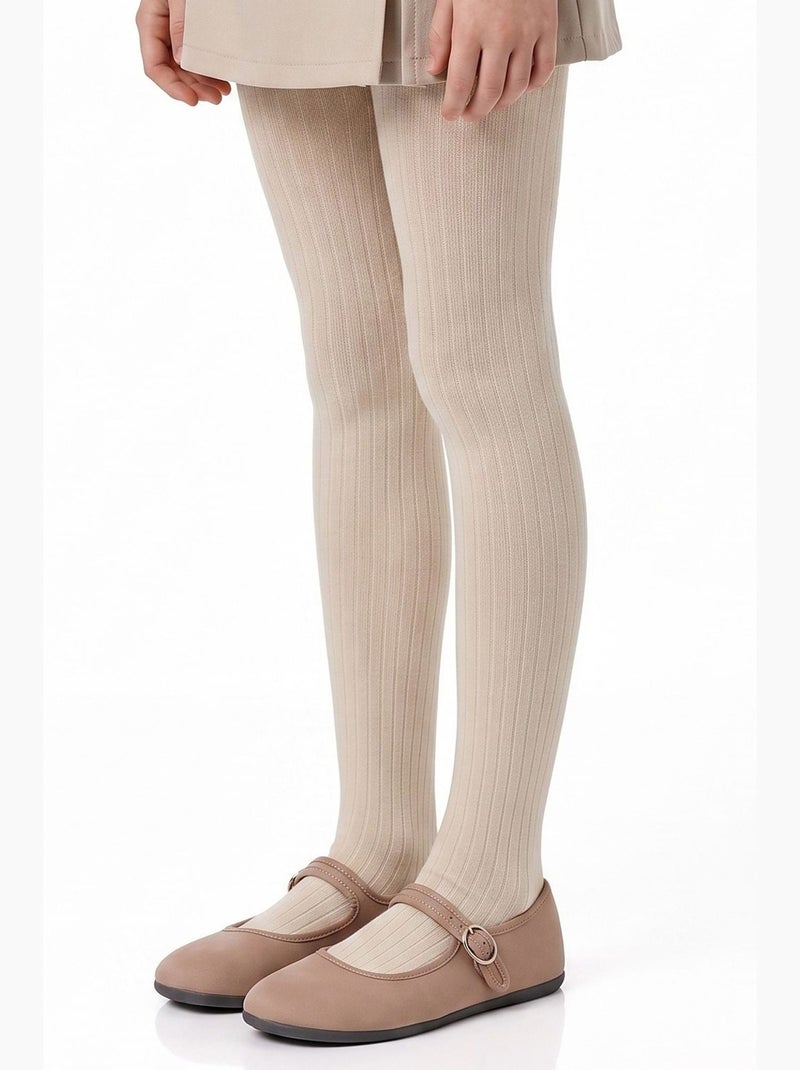 Collant fille pretty côtelé en coton, paire penti Beige/Rose - Kiabi