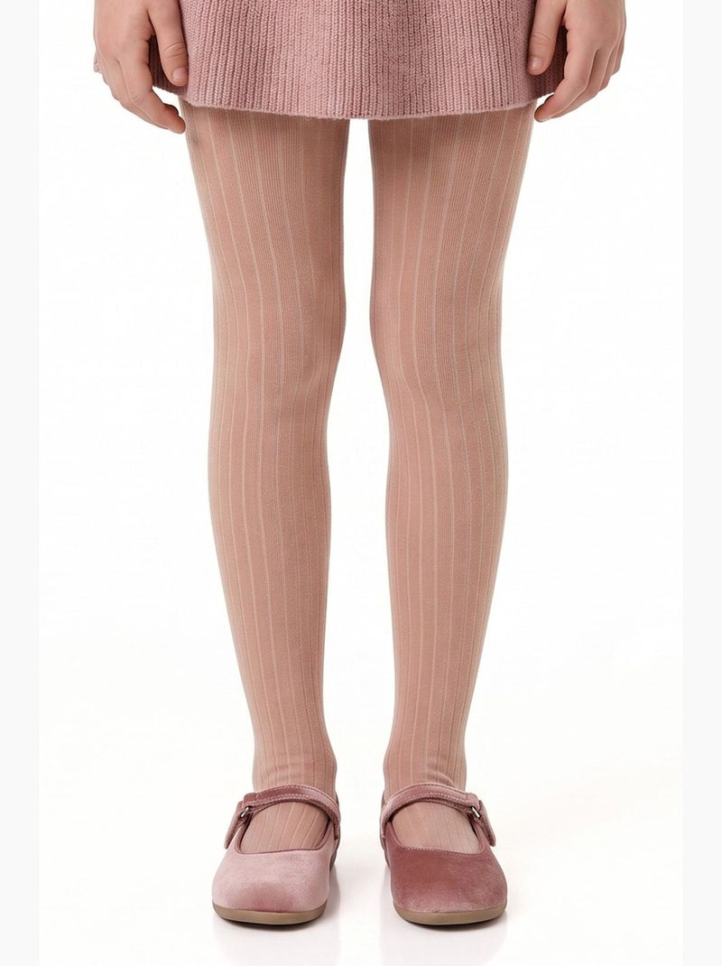 Collant fille pretty côtelé en coton, paire penti Beige/Rose - Kiabi