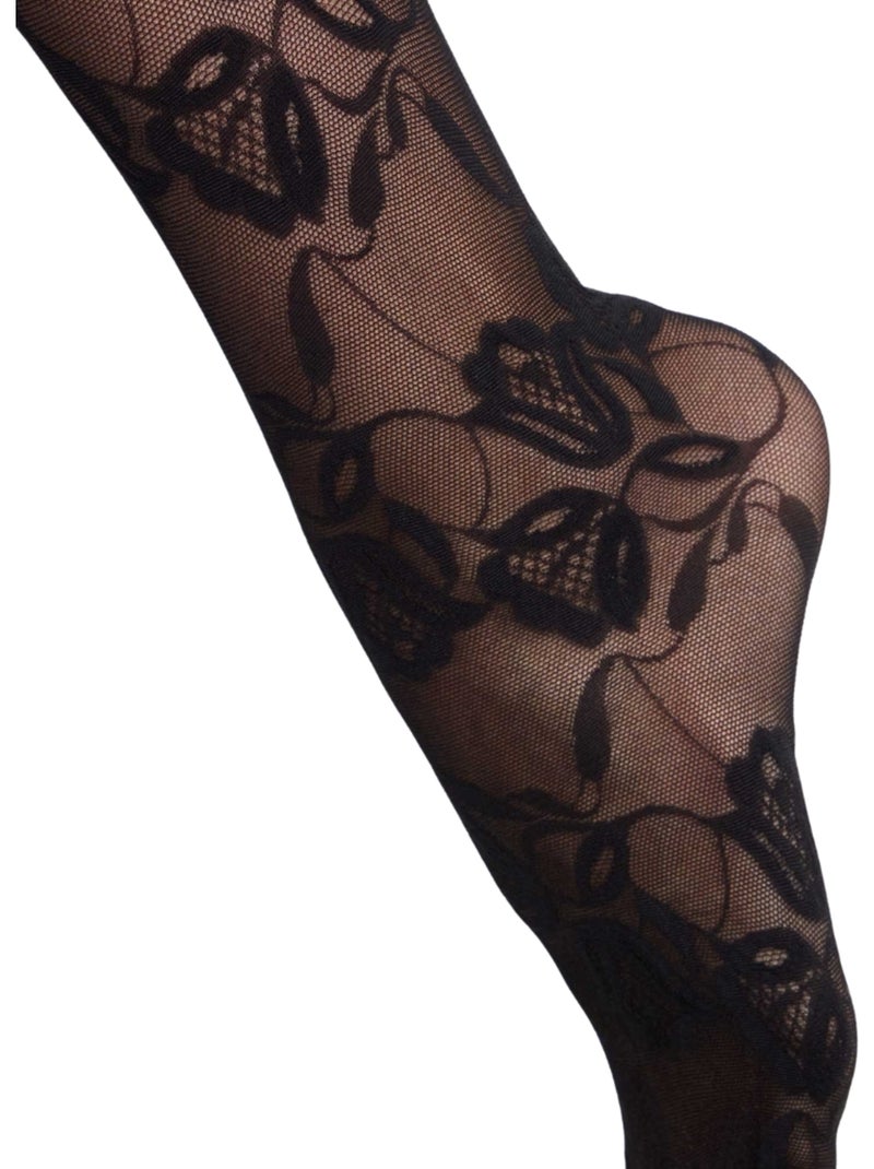 Collant floral velours Style Noir - Kiabi