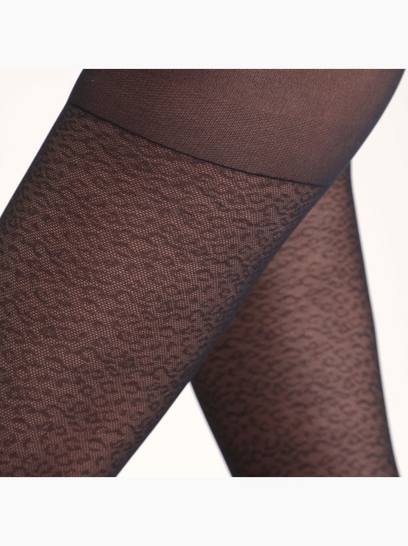 Collant semi-opaque Café à motif léopard Dim Style Noir - Kiabi