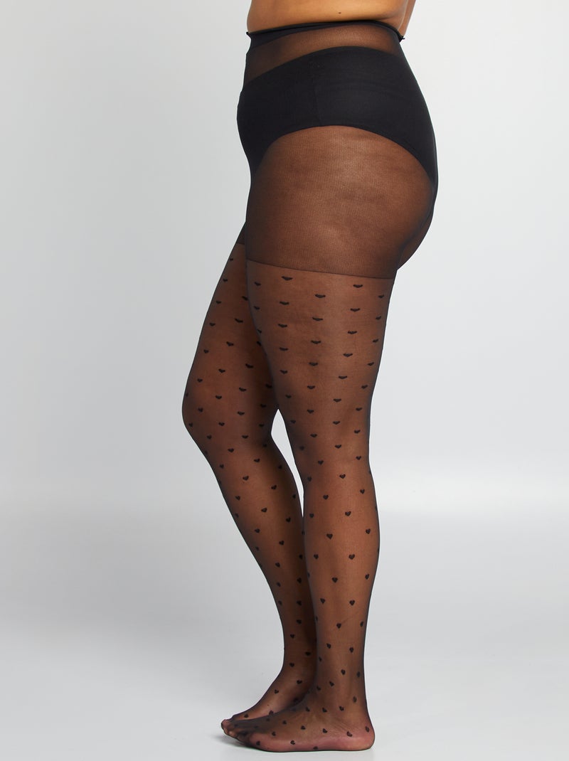 Collants à motifs cœurs noir - Kiabi