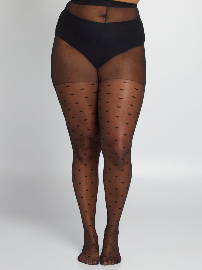 Collants à motifs cœurs noir - Kiabi