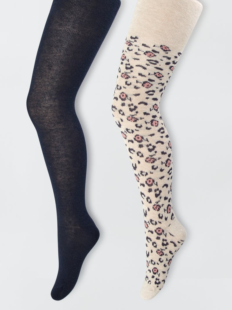 Collants à motifs fantaisie - Lot de 2 Beige/noir - Kiabi