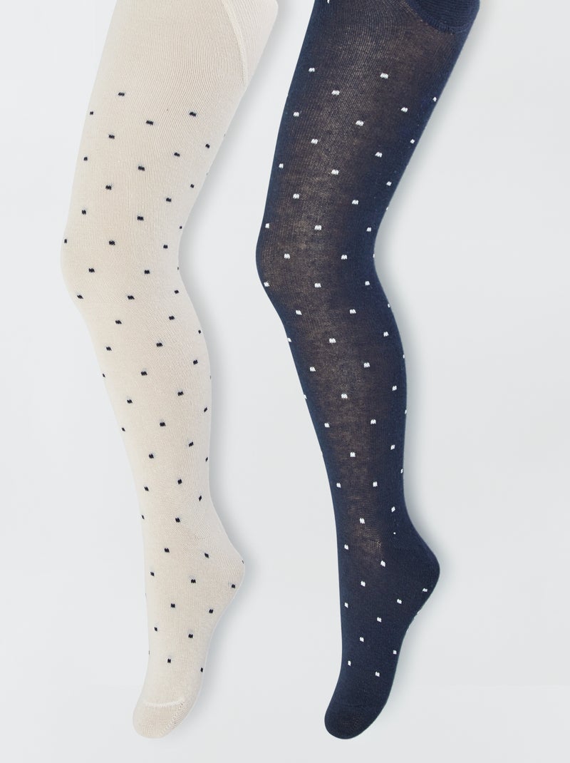 Collants à motifs fantaisie - Lot de 2 Bleu marine/blanc - Kiabi