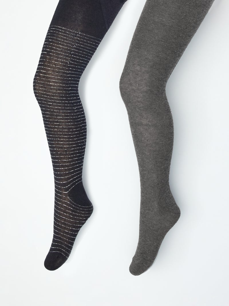 Collants à motifs fantaisie - Lot de 2 Noir/gris - Kiabi