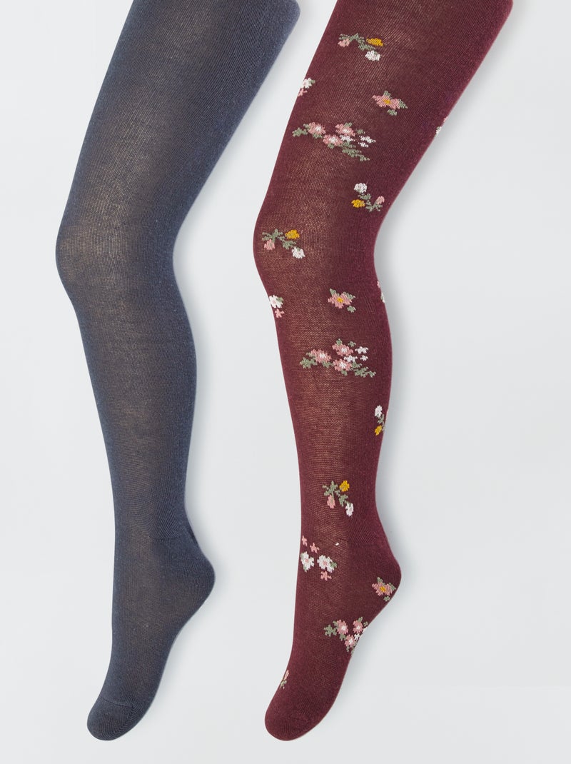 Collants à motifs fantaisie - Lot de 2 Violet/gris - Kiabi