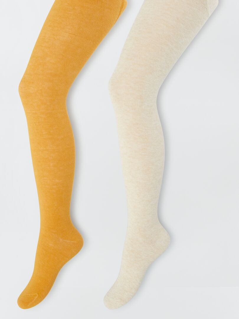 Collants chauds en coton - Lot de 2 Beige/jaune - Kiabi