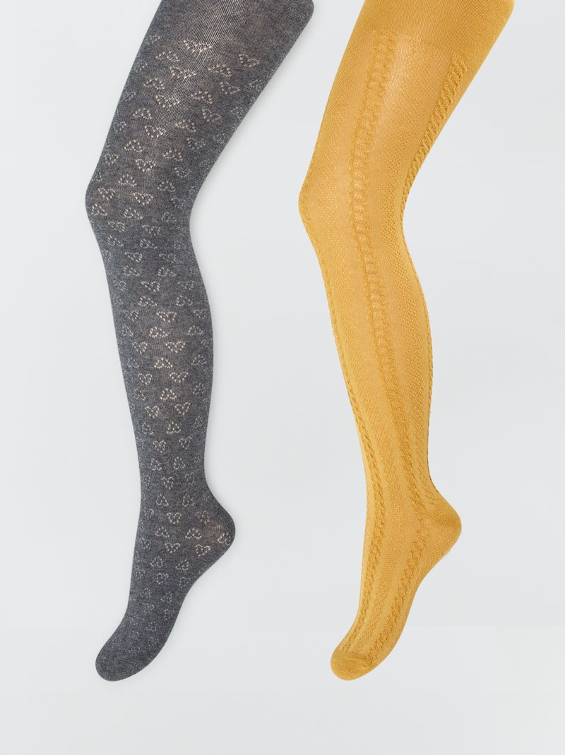 Collants chauds en maille - Lot de 2 Anthracite/jaune - Kiabi