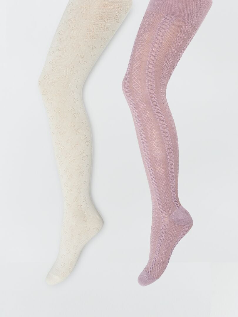 Collants chauds en maille - Lot de 2 Beige/violet - Kiabi