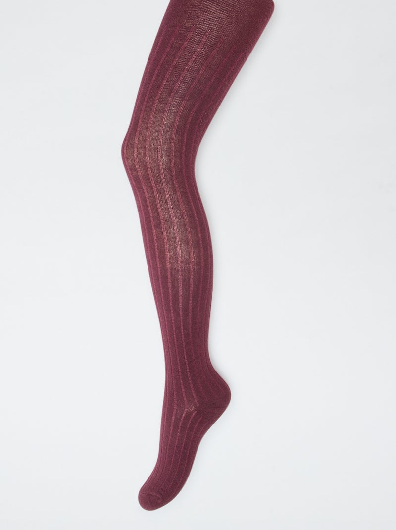 Collants chauds en maille côtelée - Lot de 2 Beige/bordeaux - Kiabi