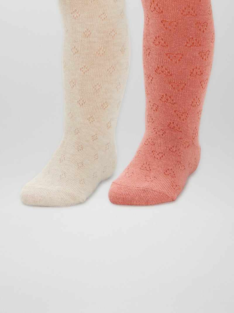 Collants chauds en maille torsade - Lot de 2 Orange - Kiabi