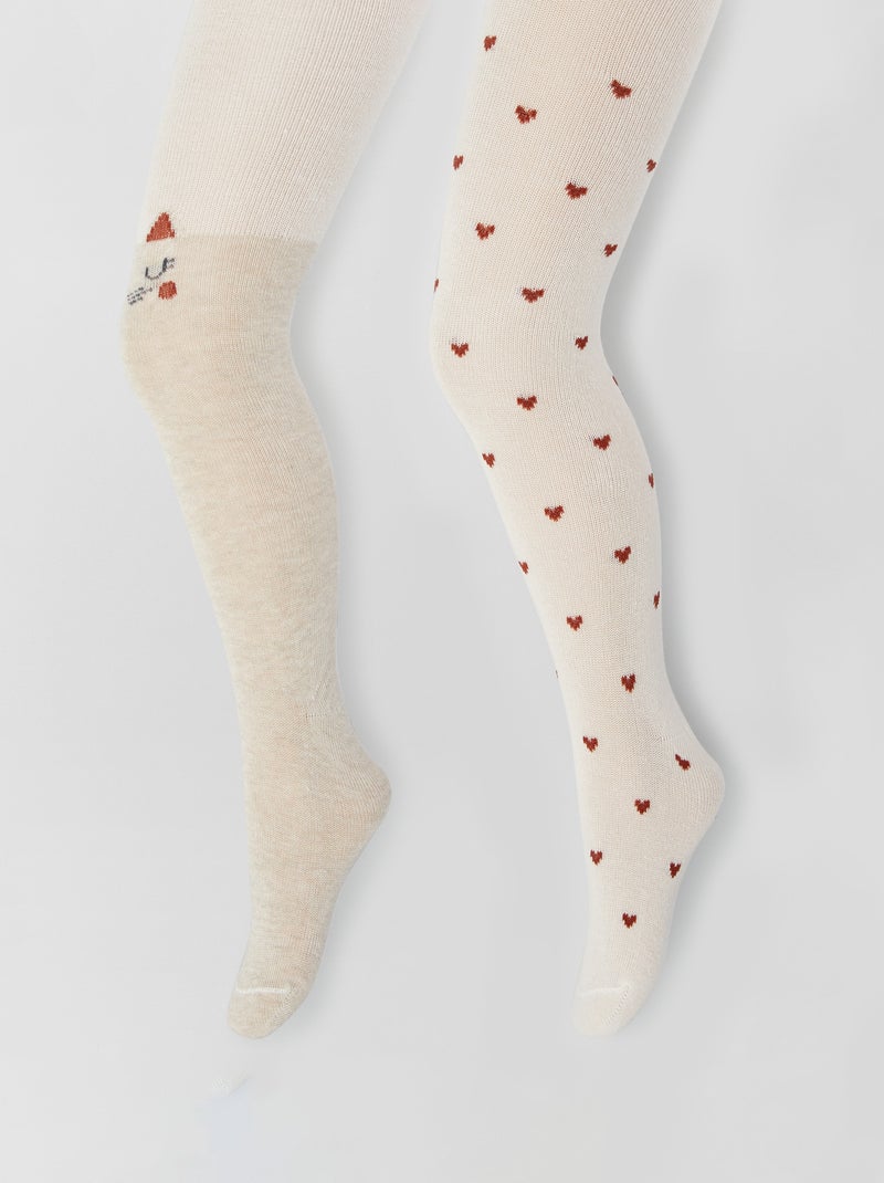 Collants chauds fantaisie - 2 pièces Beige - Kiabi