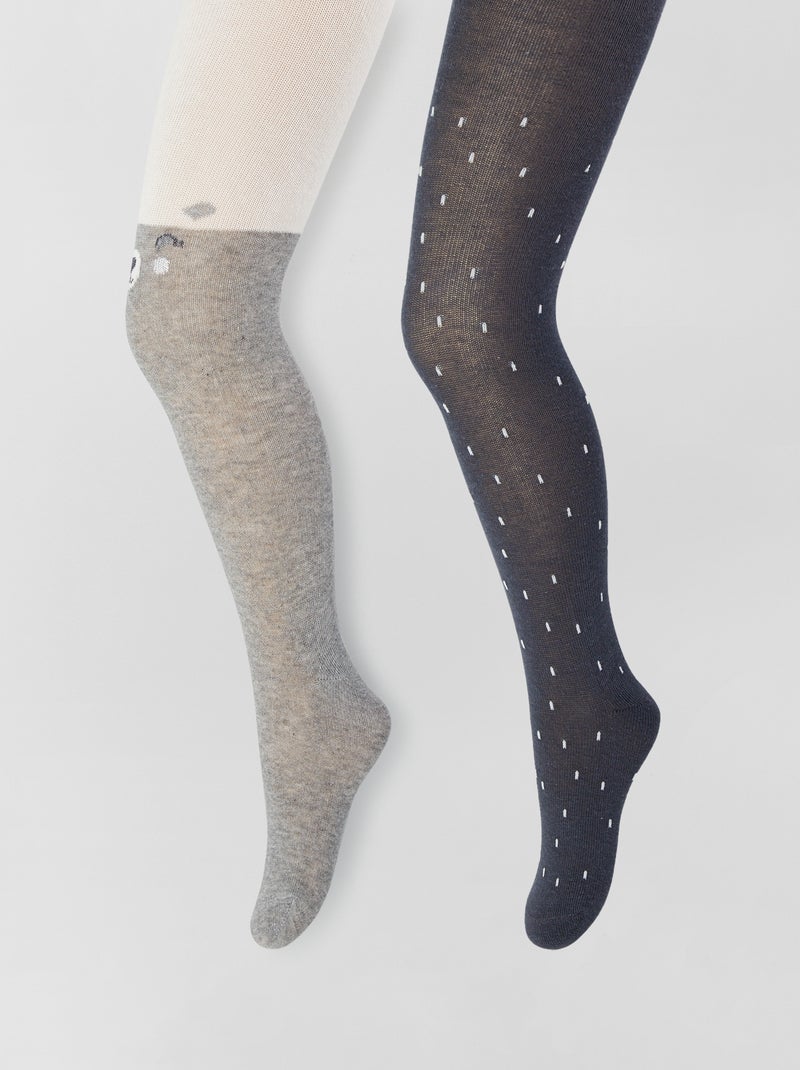 Collants chauds fantaisie - 2 pièces Gris - Kiabi