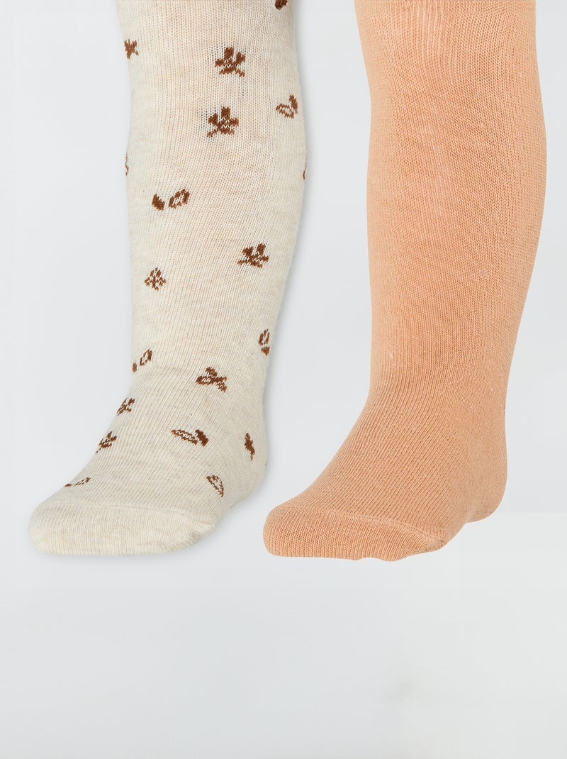 Collants chauds imprimés - Lot de 2 Orange/beige - Kiabi