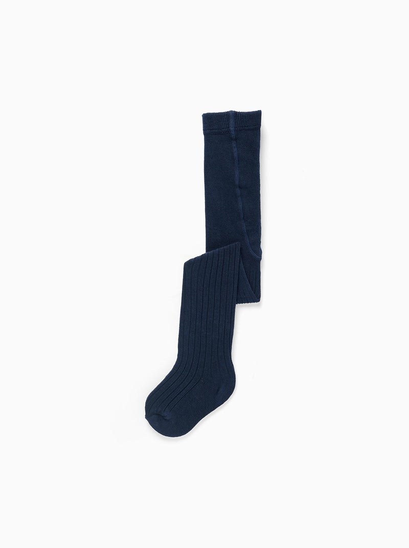 Collants en maille côtelée anti-bouloche Bleu foncé - Kiabi