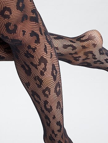 Collants fantaisies en résille à motif léopard