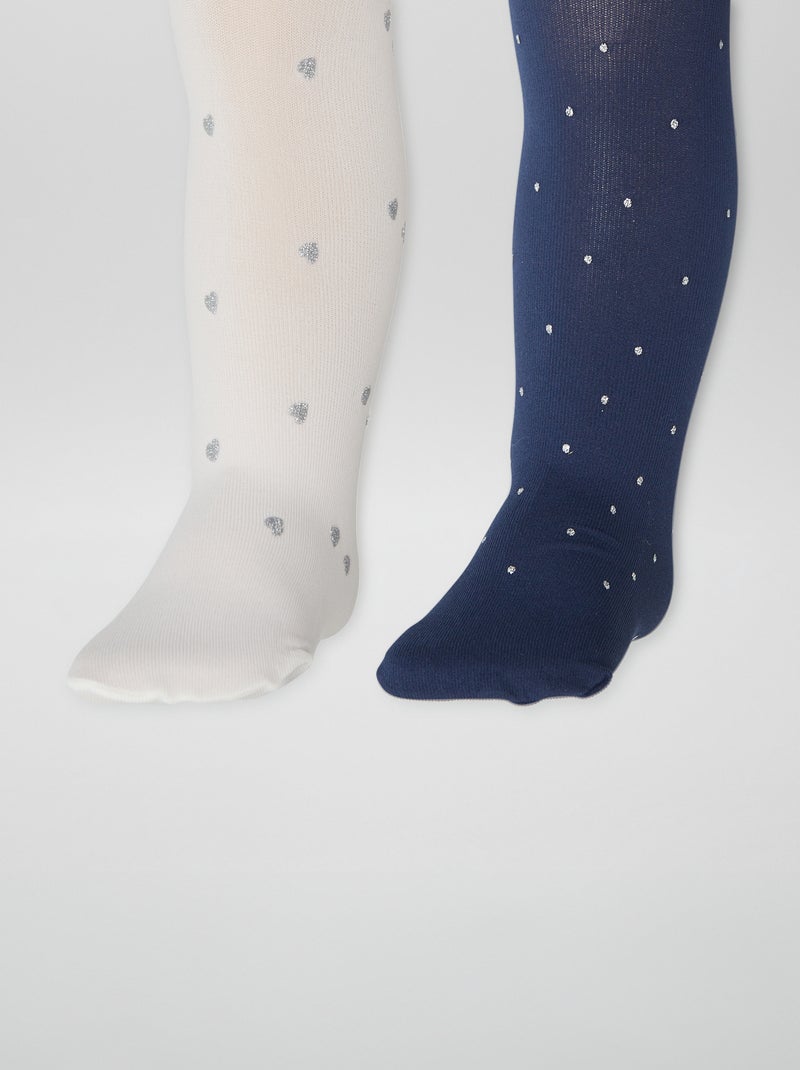 Collants légers imprimés - Lot de 2 Blanc/marine - Kiabi