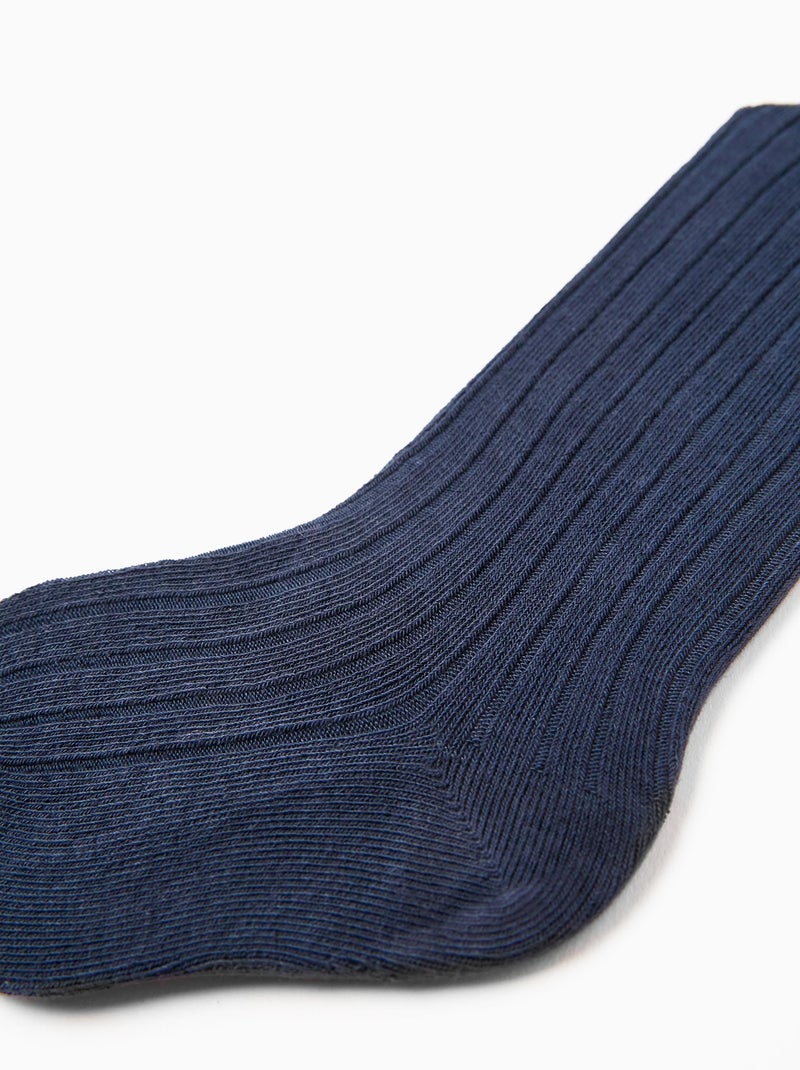 Collants Maille Côtelée Anti-Boulochage Bleu foncé - Kiabi