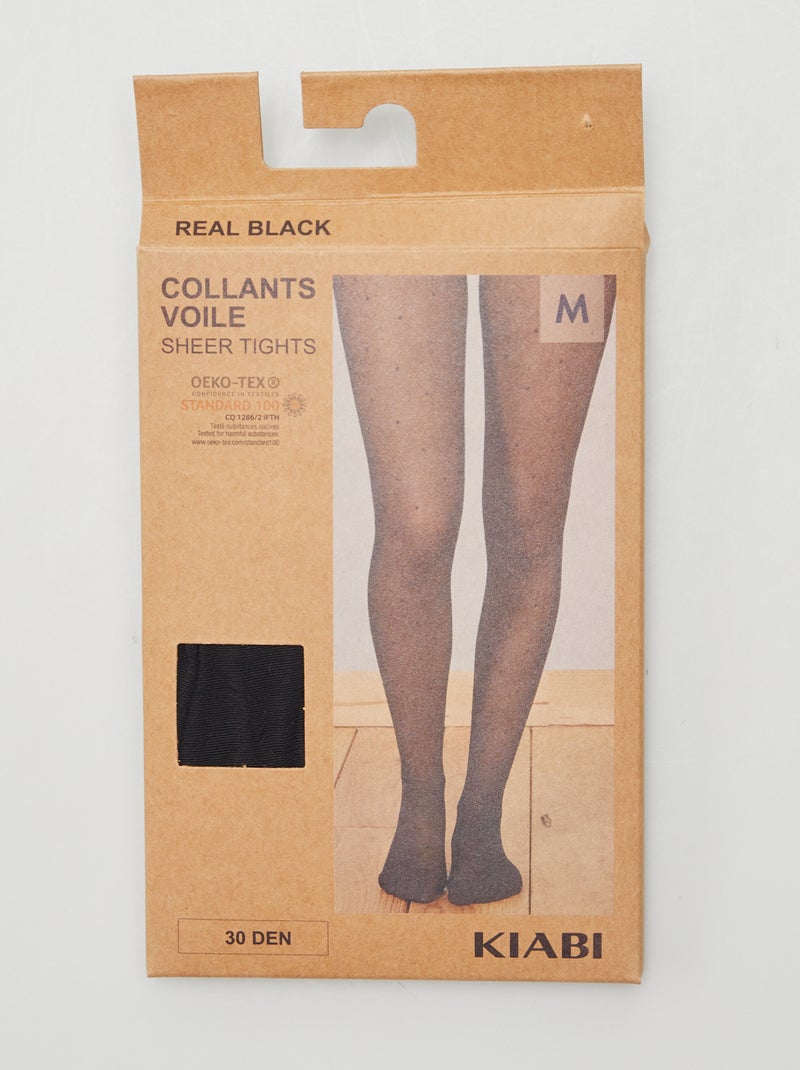 Collants voile plumetis motif 'pois' 30D noir - Kiabi