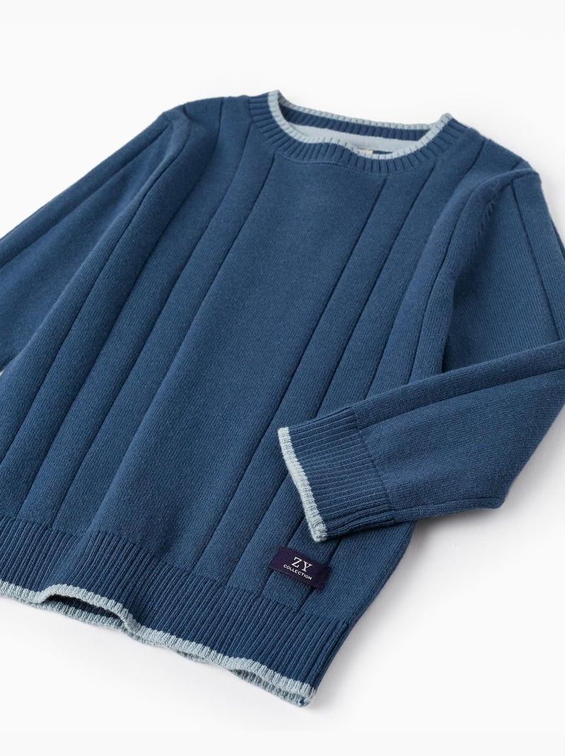Collection Brothers & Sisters. Pull en maille bleu foncé BROTHERS&SISTERS Bleu - Kiabi