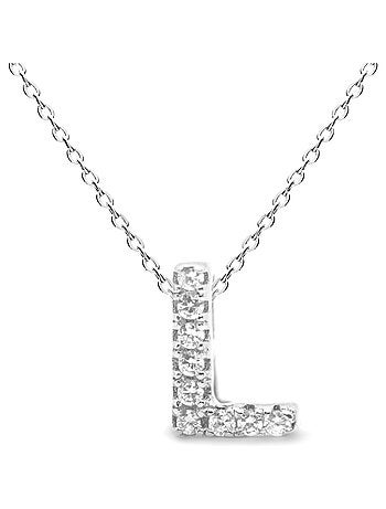Collier, alphabet en argent 925 et zirconium brillant rhodié