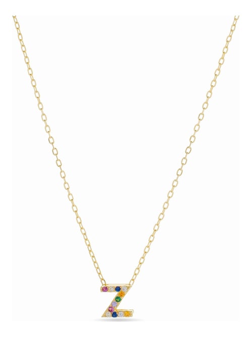 Collier alphabet Luxenter en argent 925 et zircon multicolore avec finition plaquée or jaune 18k - Kiabi