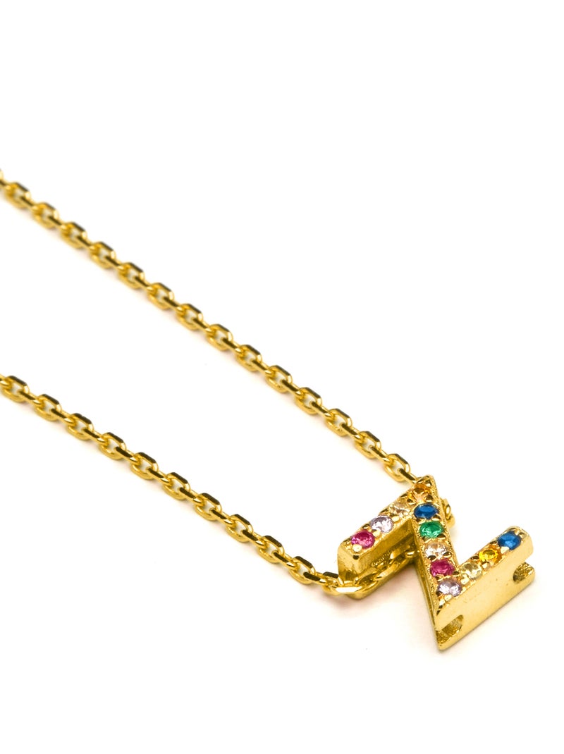 Collier alphabet Luxenter en argent 925 et zircon multicolore avec finition plaquée or jaune 18k Multicolore - Kiabi