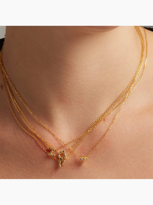 Collier alphabet Luxenter en argent 925 et zircon multicolore avec finition plaquée or jaune 18k - Kiabi