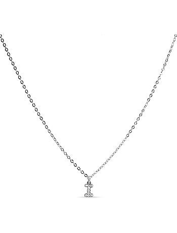 Collier avec Brilliant Zirconia à finition argentée - Lettre de l’alphabet I