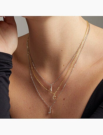 Collier avec Brilliant Zirconia à finition argentée - Lettre de l’alphabet I