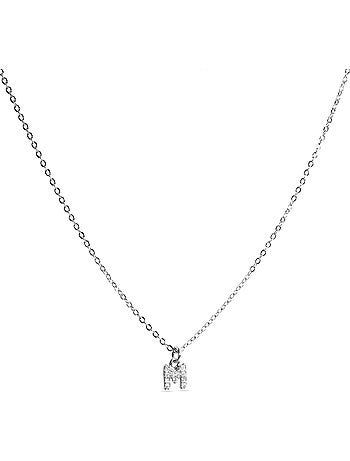 Collier avec Brilliant Zirconia à finition argentée - Lettre M de l’alphabet