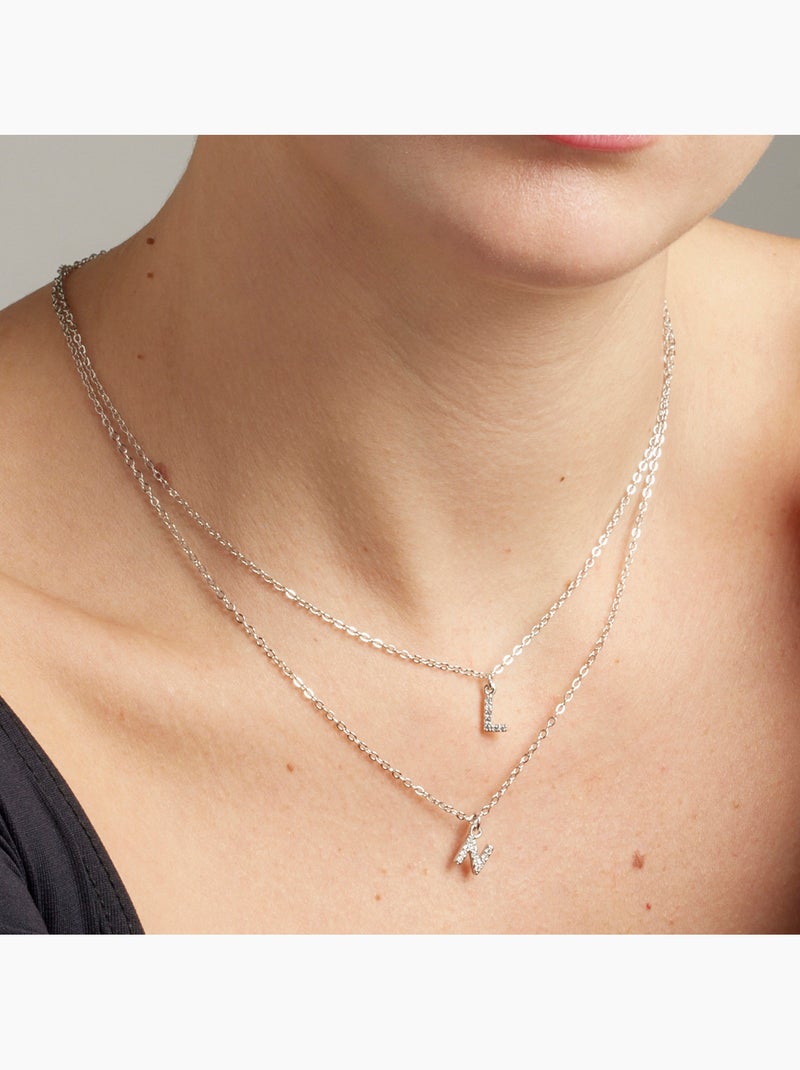 Collier avec Brilliant Zirconia à finition argentée - Lettre N de l’alphabet Argenté - Kiabi