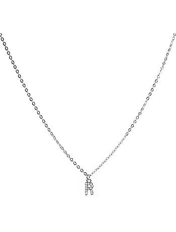 Collier avec Brilliant Zirconia à finition argentée - Lettre R de l’alphabet