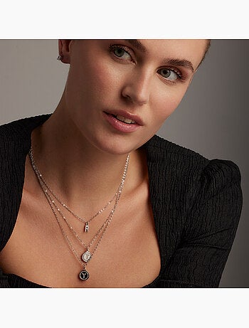 Collier avec Brilliant Zirconia à finition argentée - Lettre R de l’alphabet