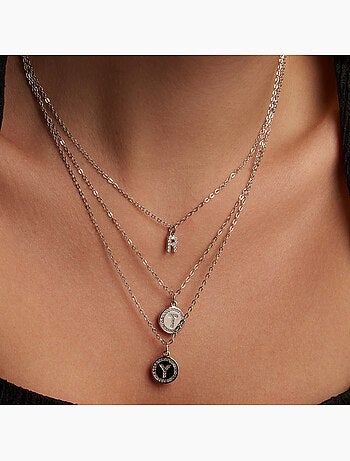 Collier avec Brilliant Zirconia à finition argentée - Lettre R de l’alphabet