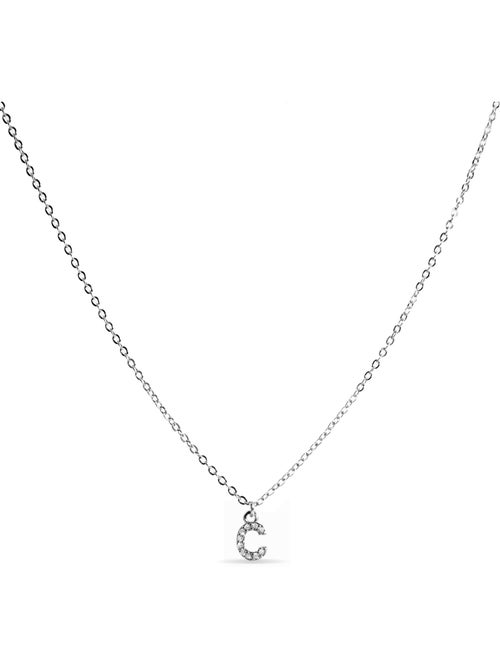 Collier avec Brilliant Zirconia avec finition argentée - lettre de l’alphabet C - Kiabi