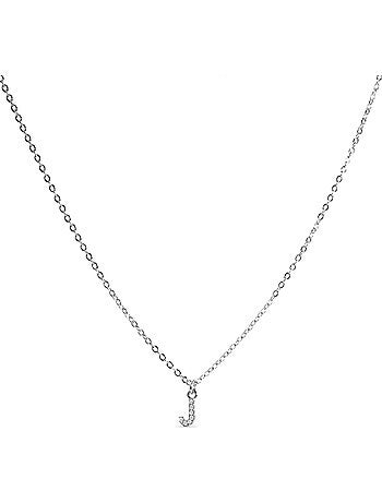 Collier avec finition argentée en zircone brillant - Lettre J de l’alphabet