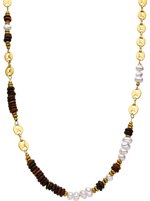 Collier avec œil-de-tigre finition or 18 carats - Kimbalbo - Kiabi