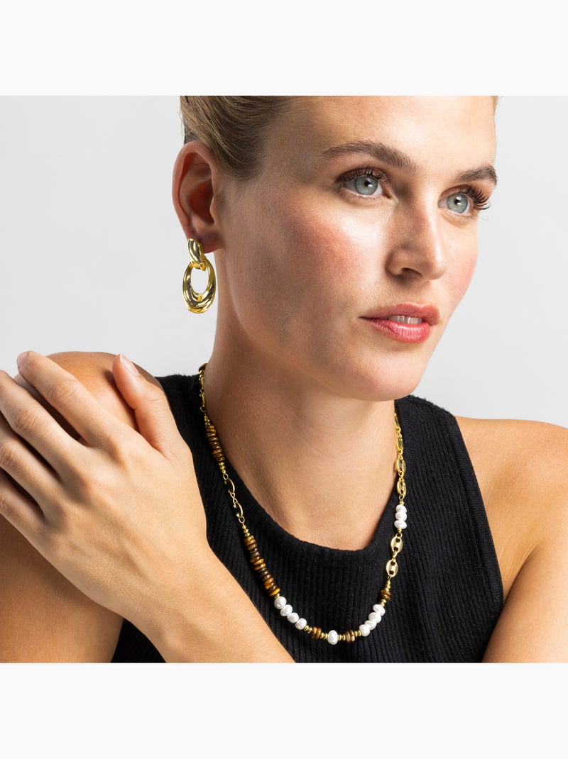 Collier avec œil-de-tigre finition or 18 carats - Kimbalbo Marron - Kiabi