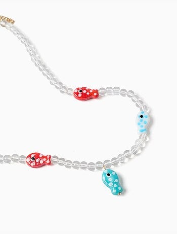 Collier avec perles et pendentif en forme de poisson