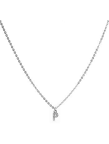 Collier avec zircone brillant à finition argentée - lettre P de l’alphabet