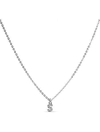 Collier avec zircone brillant à finition argentée - lettre S de l’alphabet