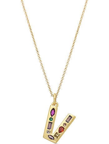 Collier avec zircone multicolore avec finition or 18 carats - Lettre V de l’alphabet